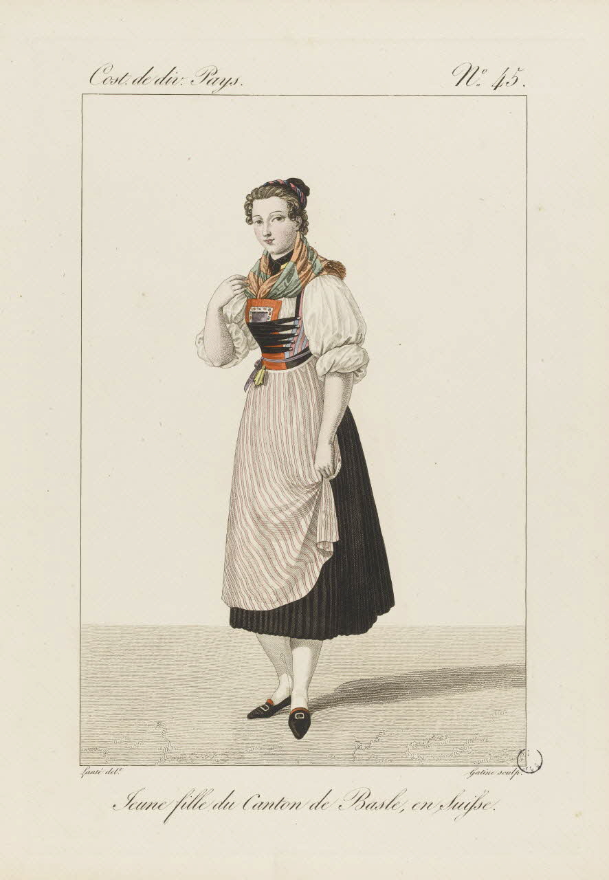 Louis-Marie Lanté ; Georges-Jacques Gatine estampe Jeune fille du Canton de Basle, en Suisse. 1827 2005.14.45 Photo RMN-Grand Palais (Mucem)