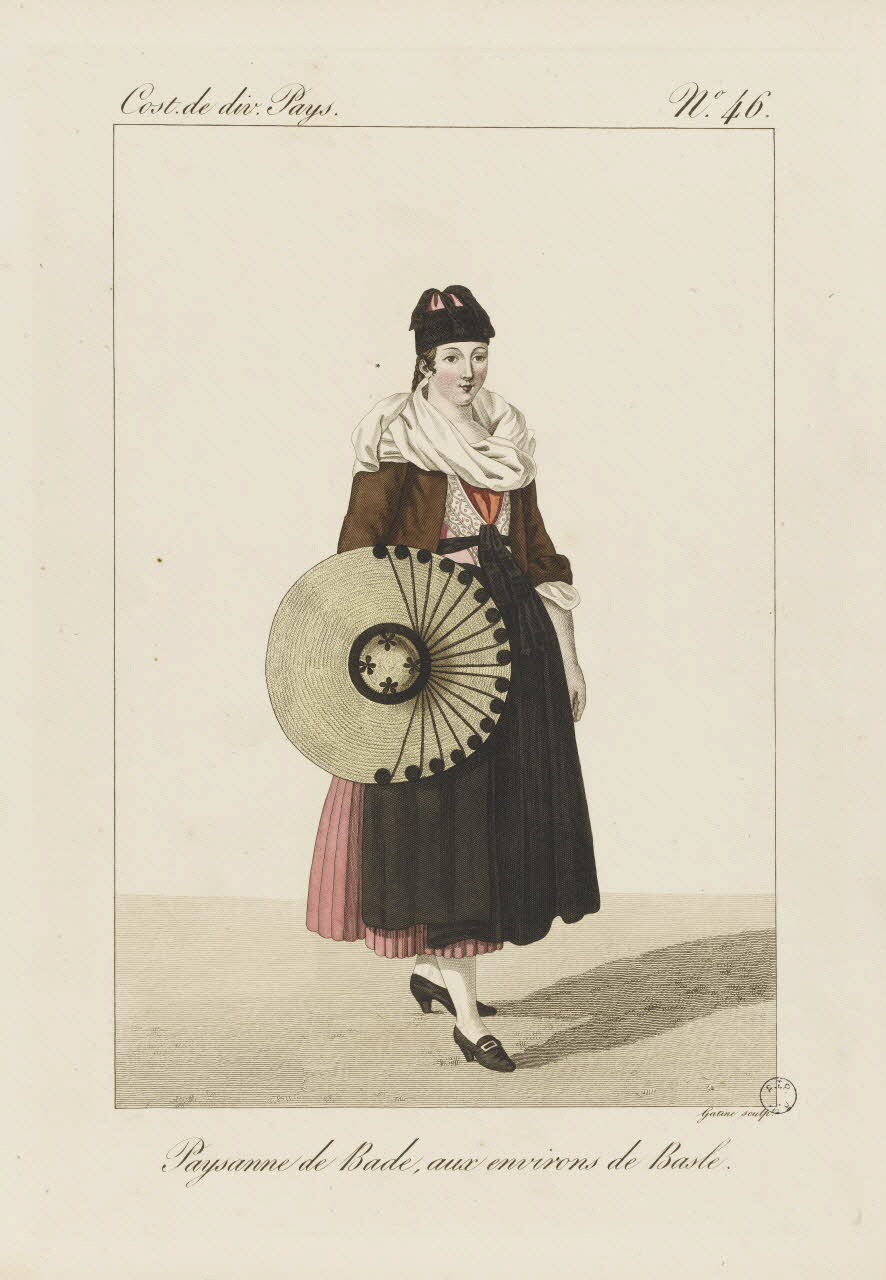 Louis-Marie Lanté ; Georges-Jacques Gatine estampe Paysanne de Bade, aux environs de Basle. 1827 2005.14.46 Photo RMN-Grand Palais (Mucem)