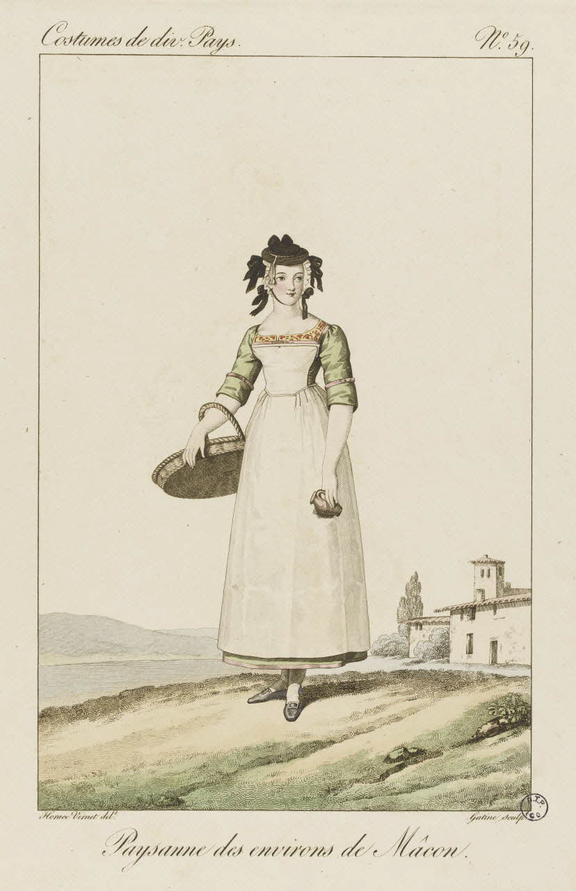 Horace Vernet ; Georges-Jacques Gatine estampe Paysanne des environs de Mâcon. 1827 2005.14.59 Photo RMN-Grand Palais (Mucem)
