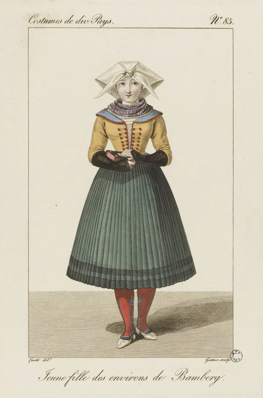 Louis-Marie Lanté ; Georges-Jacques Gatine estampe Jeune fille des environs de Bamberg. 1827 2005.14.85 Photo RMN-Grand Palais (Mucem)