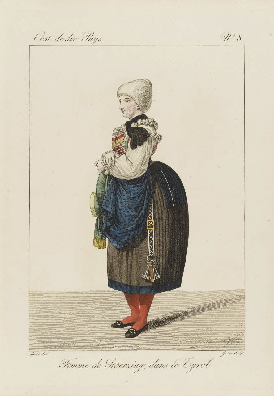 Louis-Marie Lanté ; Georges-Jacques Gatine estampe Femme de Stoerzing, dans le Tyrol. 1827 2005.14.8 Photo RMN-Grand Palais (Mucem)