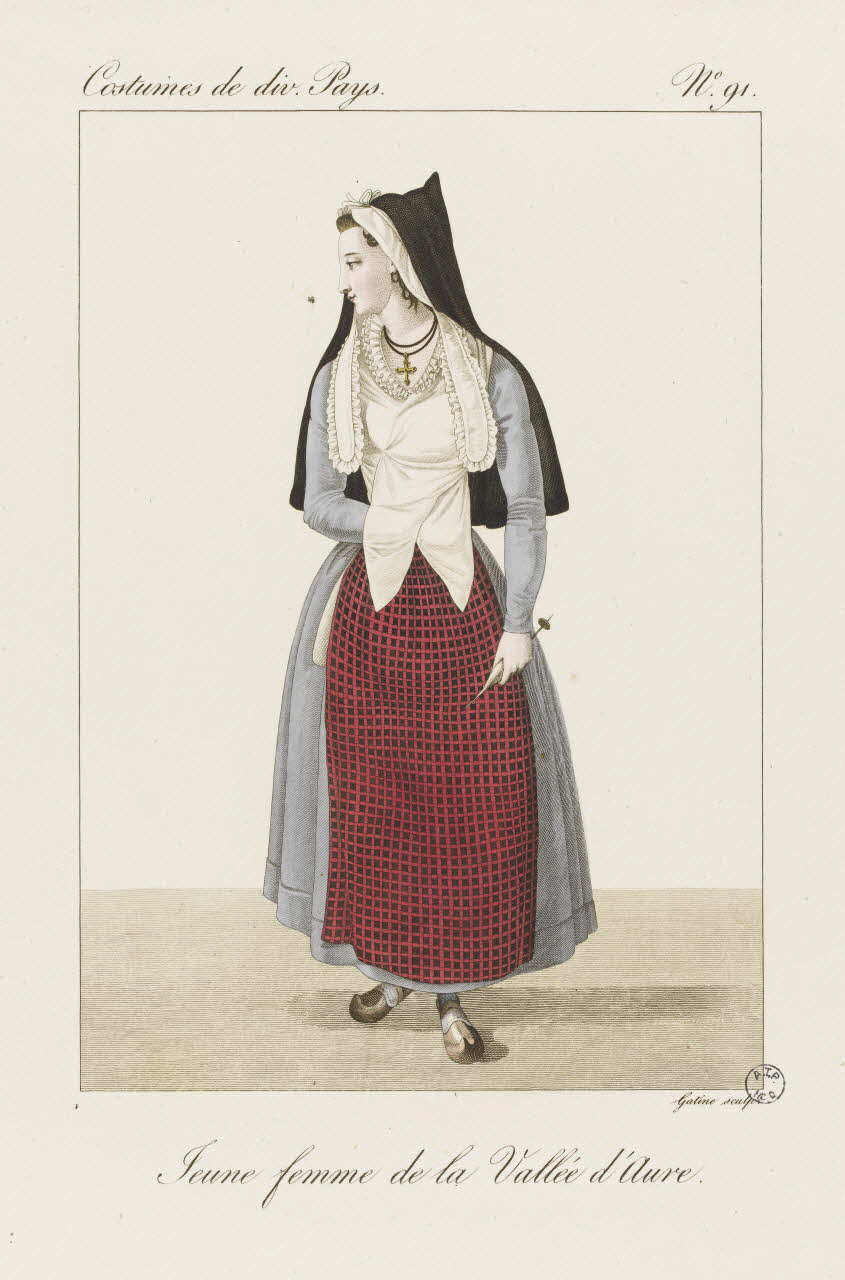 Louis-Marie Lanté ; Georges-Jacques Gatine estampe Jeune femme de la vallée d'Aure. 1827 2005.14.91 Photo RMN-Grand Palais (Mucem)