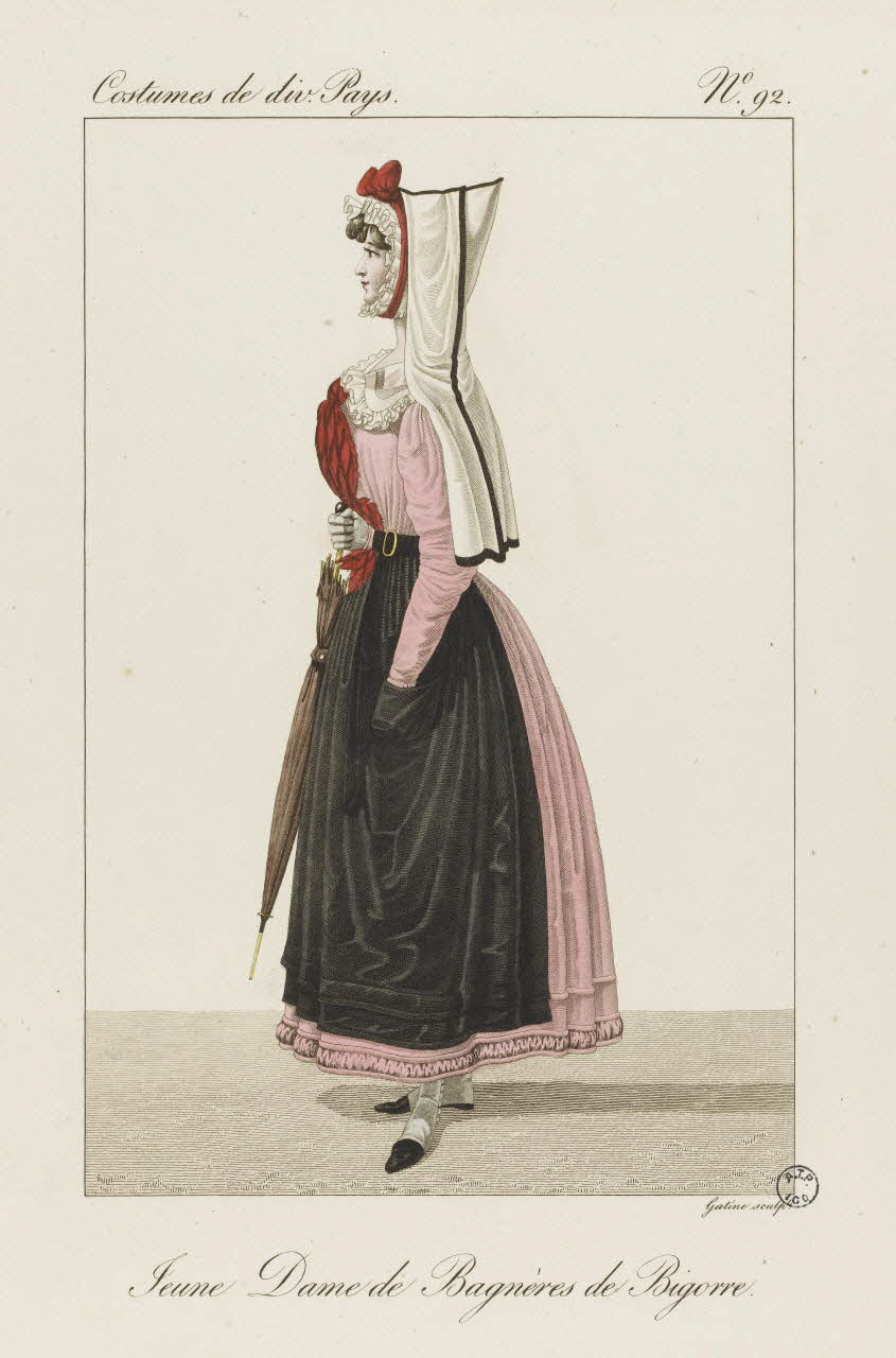 Louis-Marie Lanté ; Georges-Jacques Gatine estampe Jeune Dame de Bagnères de Bigorre. 1827 2005.14.92 Photo RMN-Grand Palais (Mucem)