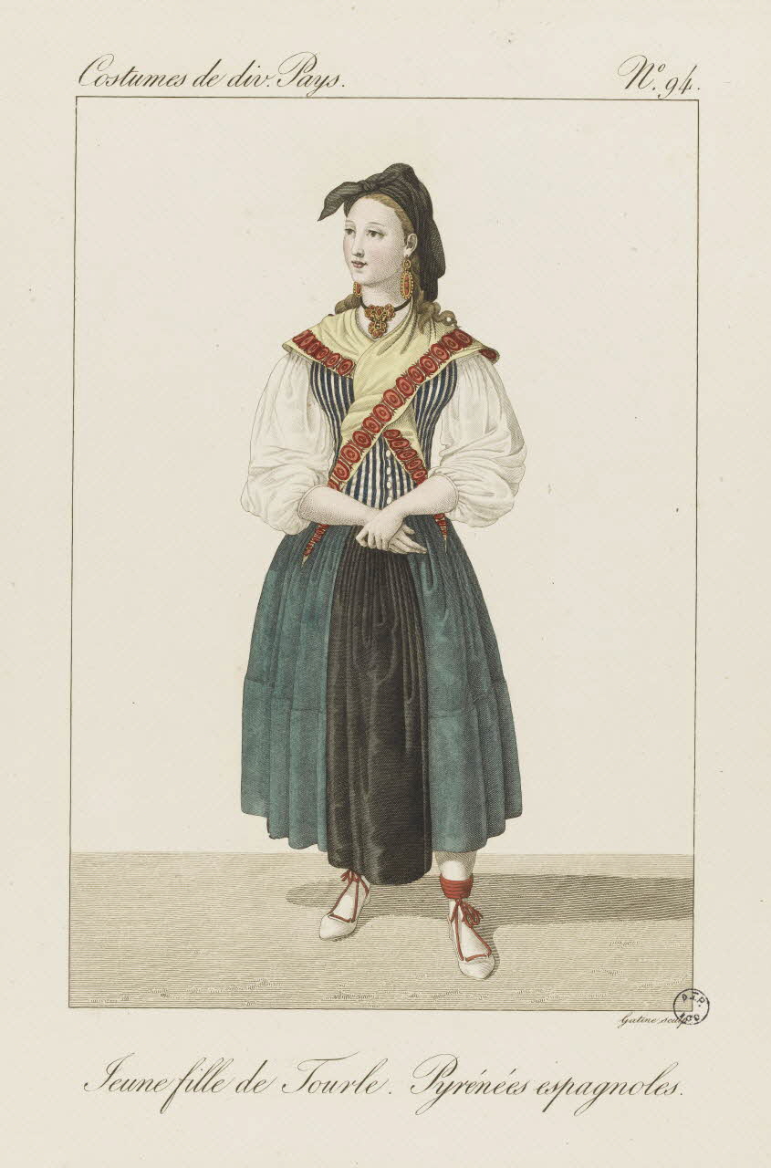 Louis-Marie Lanté ; Georges-Jacques Gatine estampe Jeune fille de Tourles. Pyrénées espagnoles. 1827 2005.14.94 Photo RMN-Grand Palais (Mucem)