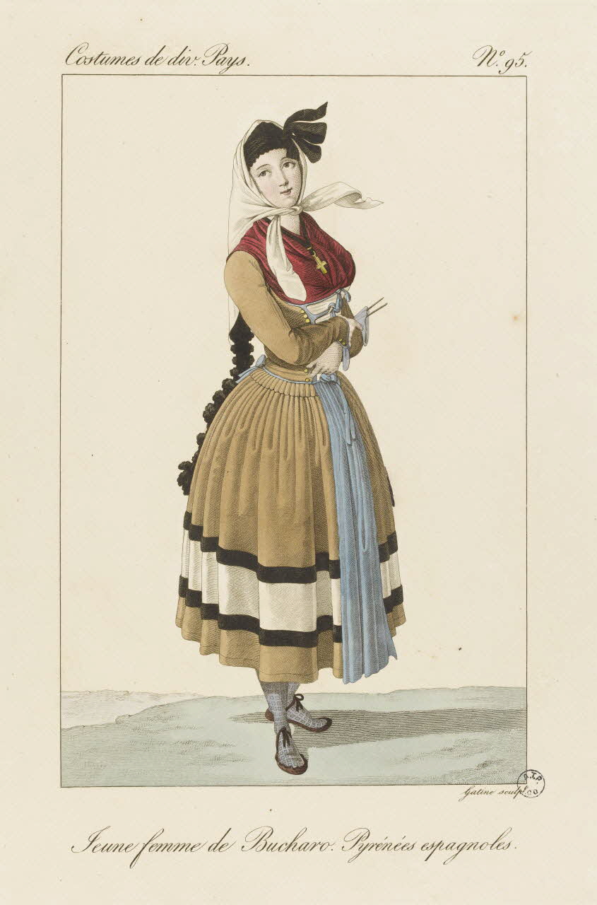 Louis-Marie Lanté ; Georges-Jacques Gatine estampe Jeune femme de Bucharo. Pyrénées espagnoles. 1827 2005.14.95 Photo RMN-Grand Palais (Mucem)