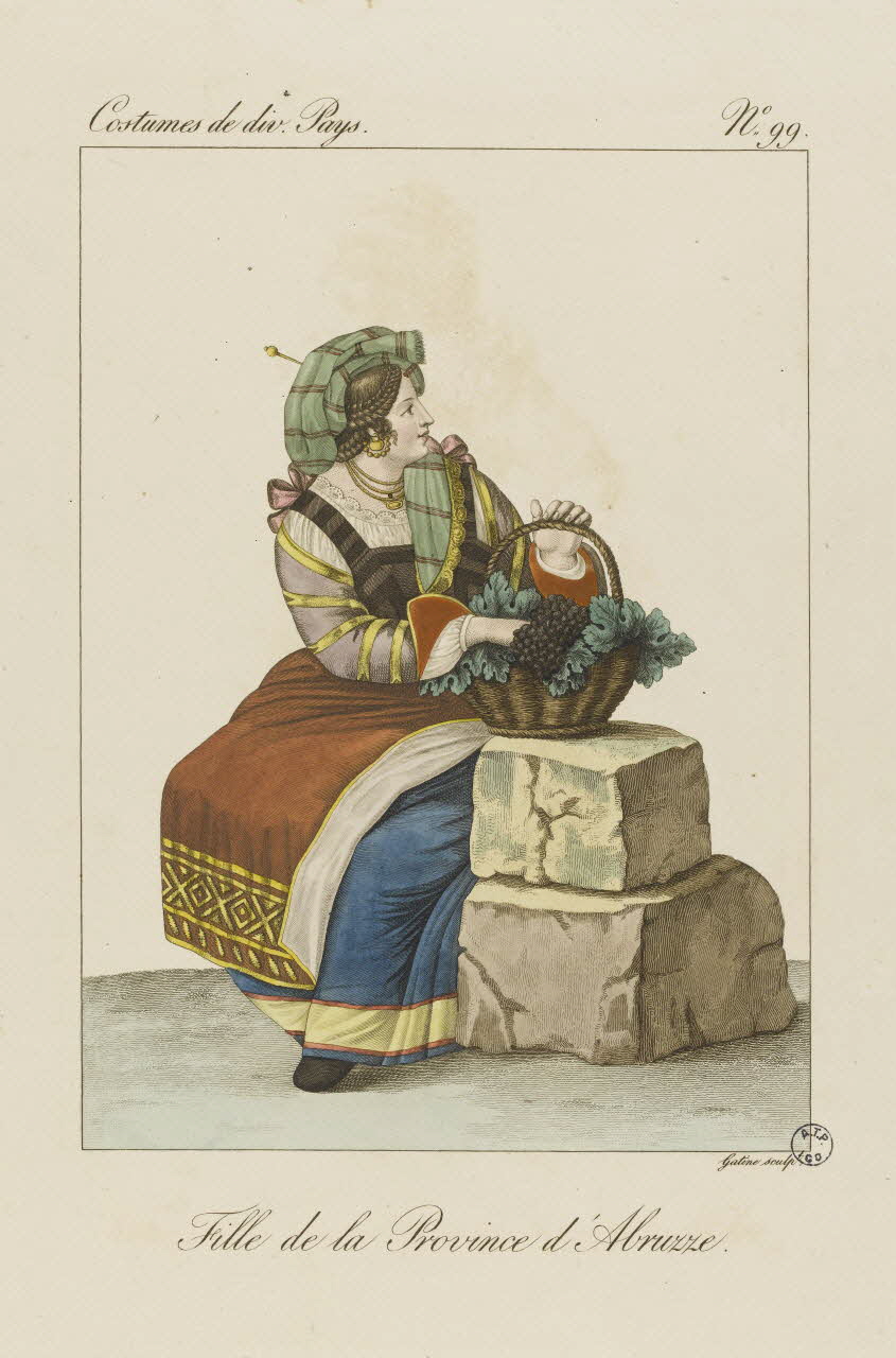 Louis-Marie Lanté ; Georges-Jacques Gatine estampe Fille de la Province d'Abruzze. 1827 2005.14.99 Photo RMN-Grand Palais (Mucem)