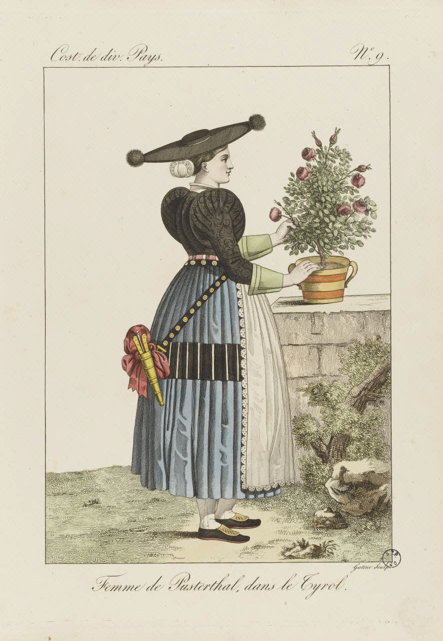 Louis-Marie Lanté ; Georges-Jacques Gatine estampe Femme de Pusterthal, dans le Tyrol. 1827 2005.14.9 Photo RMN-Grand Palais (Mucem)