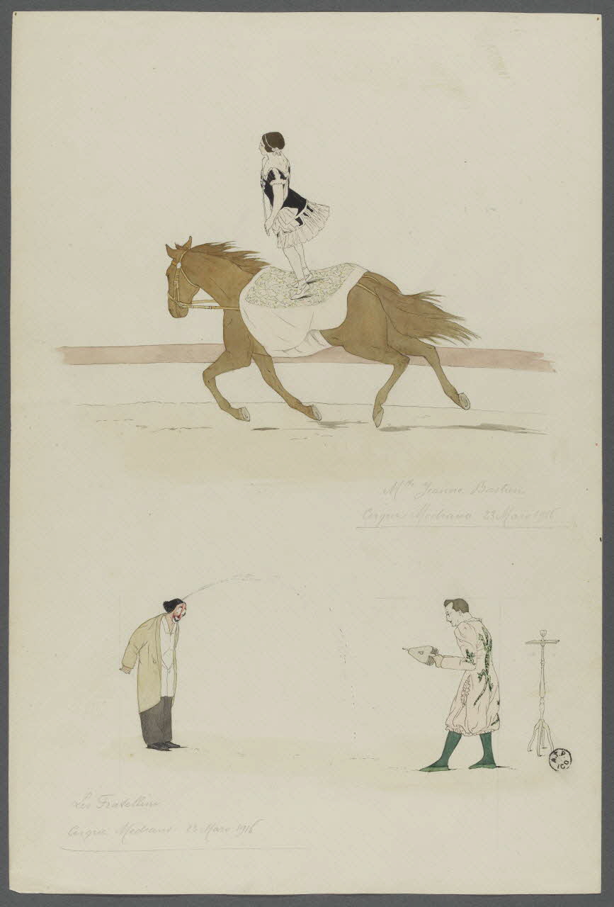 Marthe Vesque ; Juliette Vesque ensemble (2) Numéros de cirque : Jeanne Bastien, les Fratellini 1916 1962.67.65 Photo RMN-Grand Palais (Mucem)