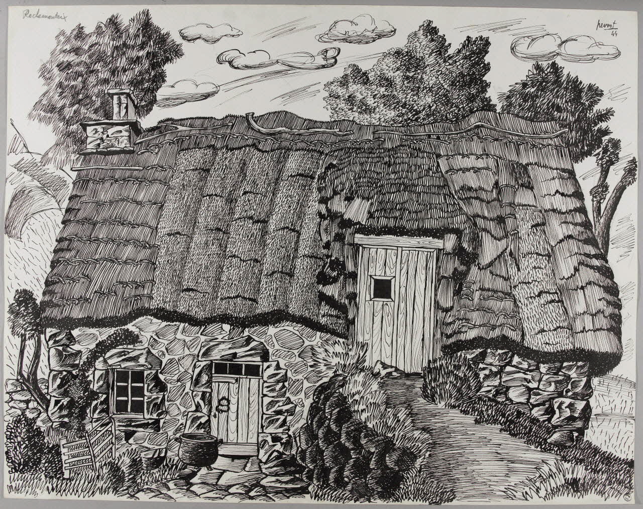 René Perrot dessin Chaumière à Rochemonteix Auvergne, France 1944 1944.10.47 Photo RMN-Grand Palais (Mucem)/ Franck Raux