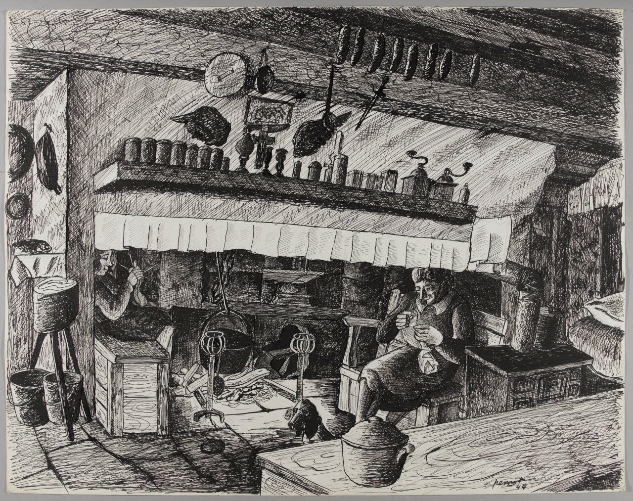 René Perrot dessin Intérieur en Auvergne Auvergne, France 1944 1944.10.76 Photo RMN-Grand Palais (Mucem)/ Franck Raux