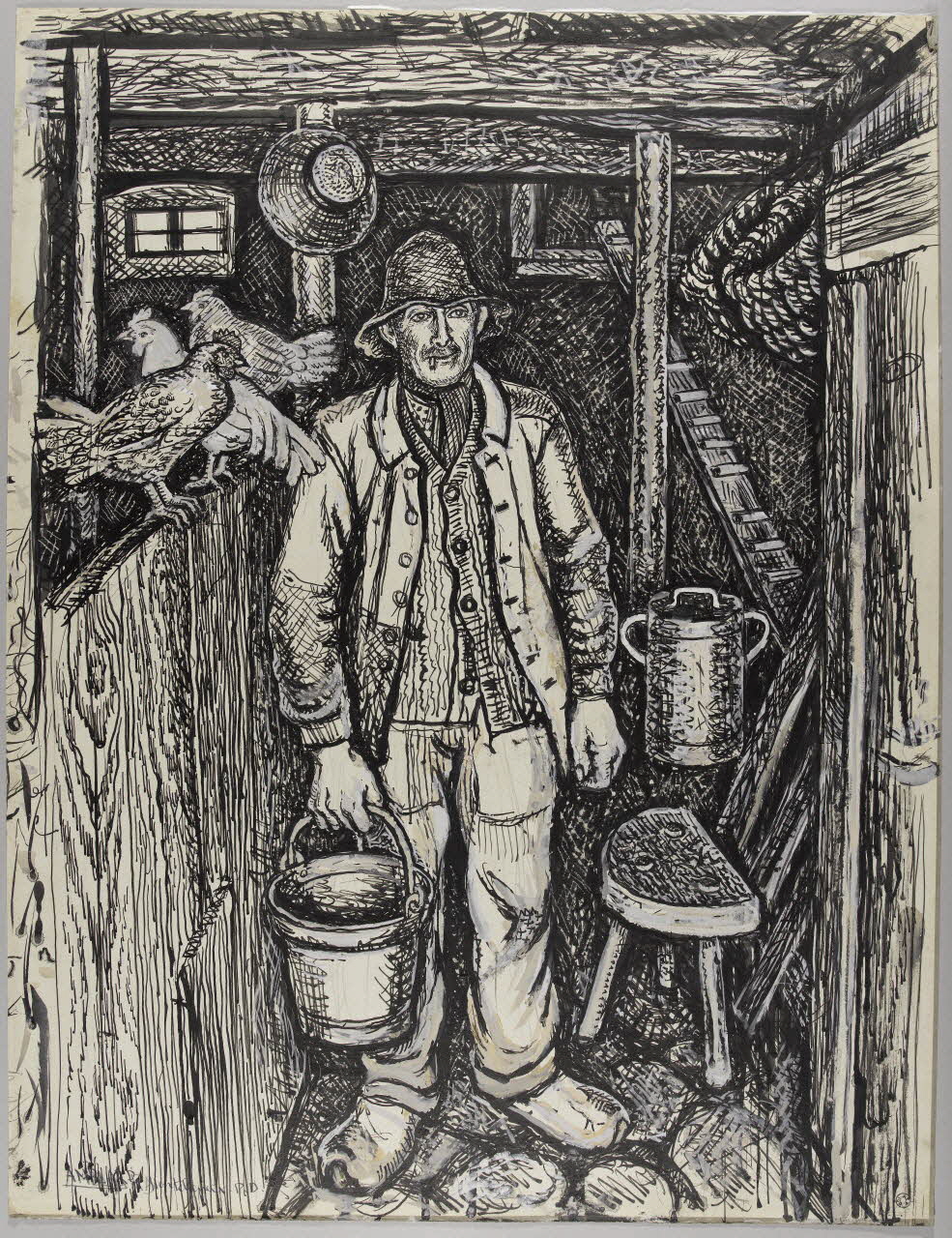 Jean Amblard estampe Dans l'étable (Puy-de-Dôme) 1944 1944.3.31 Photo RMN-Grand Palais (Mucem)/ Franck Raux