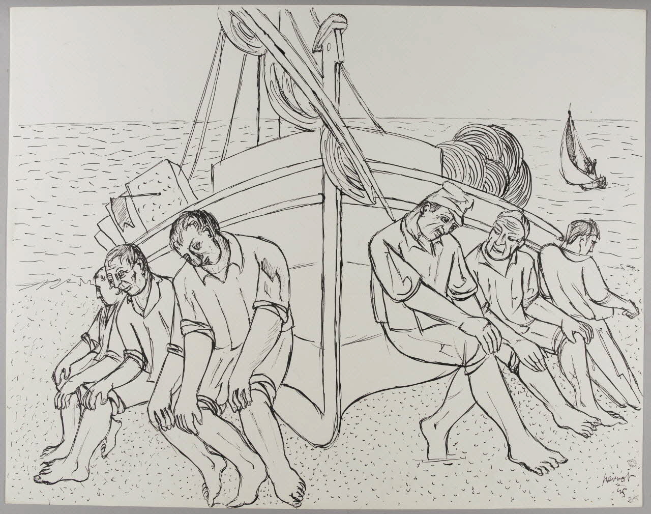 René Perrot dessin Pêcheurs près d'une barque (Pyrénées-Orientales) Occitanie, France 1945 1945.6.35 Photo RMN-Grand Palais (Mucem)/ Franck Raux