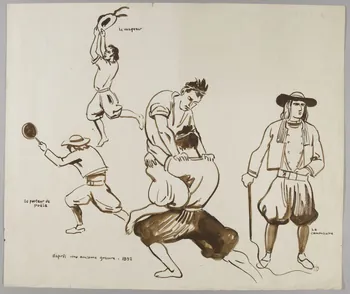 René-Yves Creston dessin Scènes de lutte bretonne Scaër 1944 1945.3.2 Photo RMN-Grand Palais (Mucem)/ Franck Raux