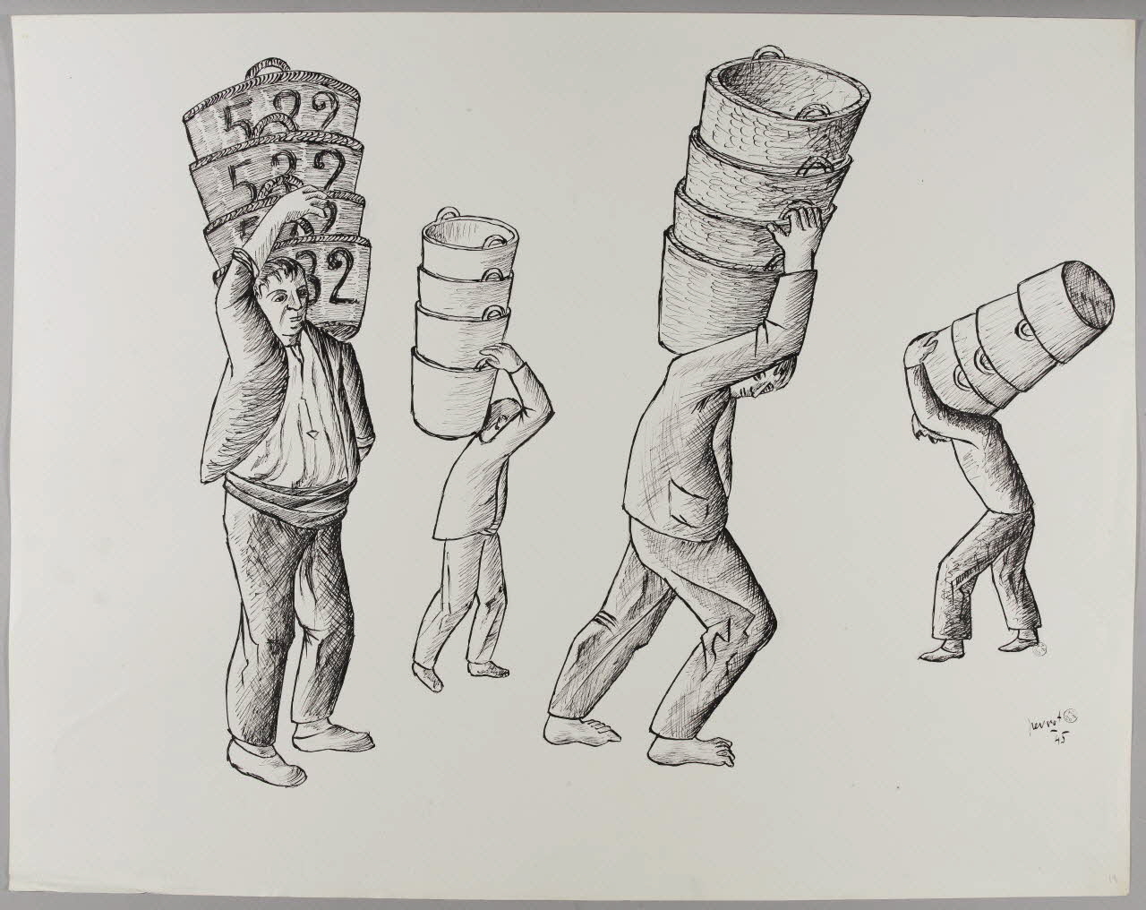 René Perrot dessin Transport des corbeilles à Collioure (Pyrénées-Orientales) Languedoc-Roussillon, France 1945 1945.6.13 Photo RMN-Grand Palais (Mucem)/ Franck Raux