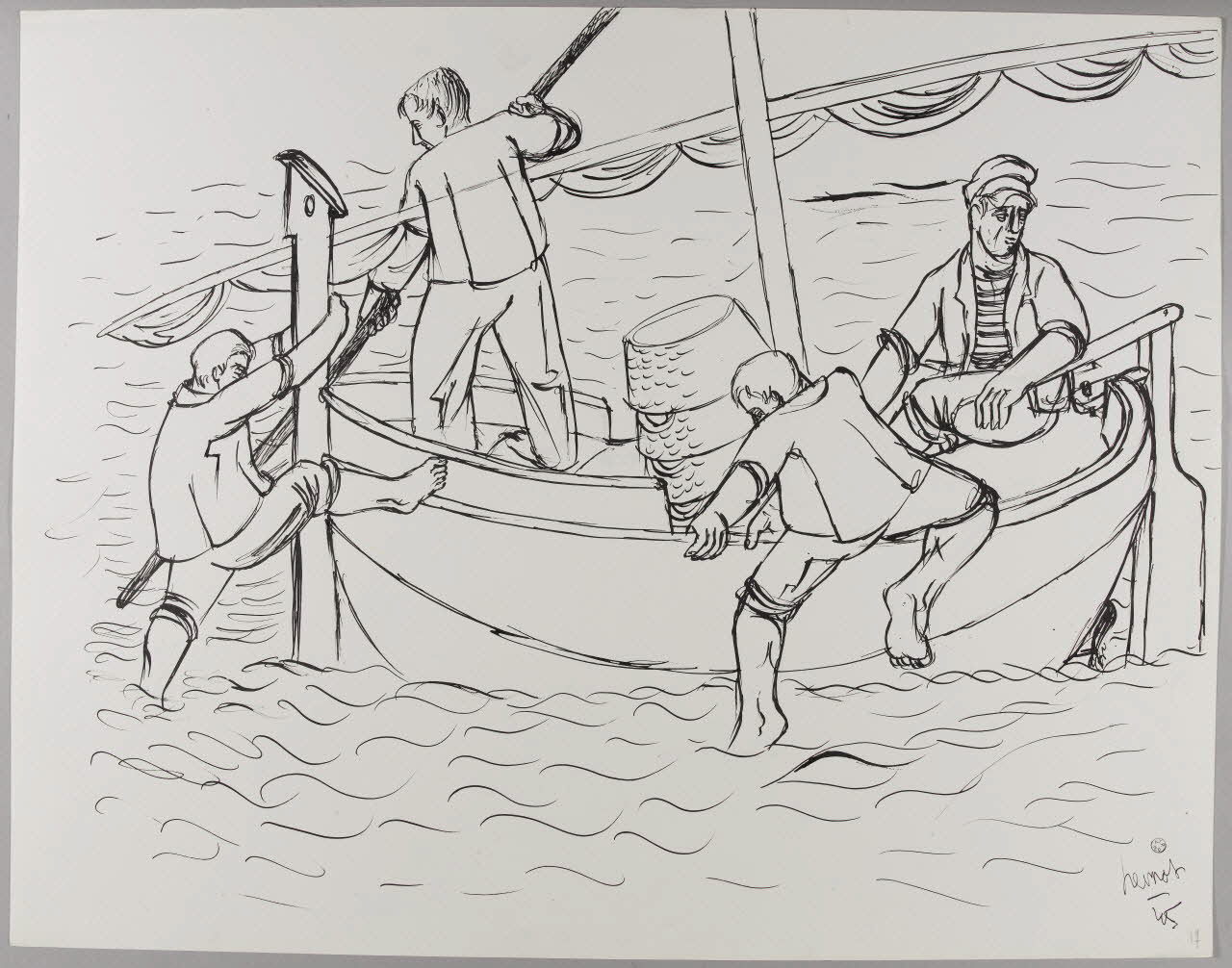 René Perrot dessin Mise à l'eau d'une embarcation à Collioure Languedoc-Roussillon, France 1945 1945.6.17 Photo RMN-Grand Palais (Mucem)/ Franck Raux