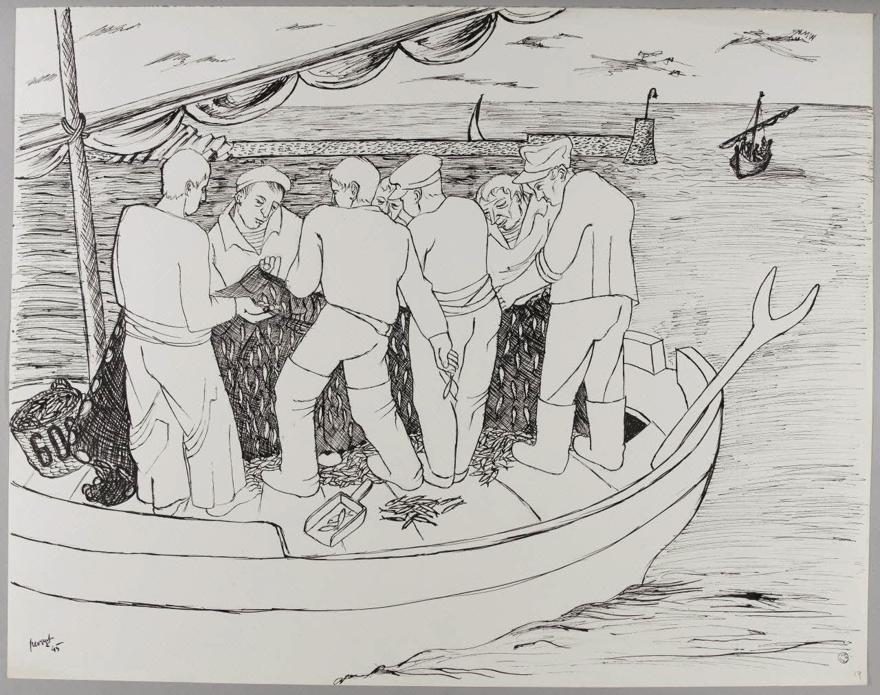 René Perrot dessin Collioure, démaillage de la sardine (Pyrénées Orientales) Languedoc-Roussillon, France 1945 1945.6.19 Photo RMN-Grand Palais (Mucem)/ Franck Raux