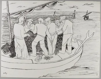 René Perrot dessin Collioure, démaillage de la sardine (Pyrénées Orientales) Languedoc-Roussillon, France 1945 1945.6.19 Photo RMN-Grand Palais (Mucem)/ Franck Raux