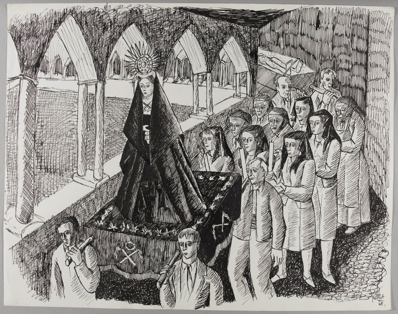 René Perrot dessin Arles-sur-Tech (Pyrénées-Orientales) - Vendredi Saint - procession des femmes Occitanie, France 1945 1945.6.2 Photo RMN-Grand Palais (Mucem)/ Franck Raux