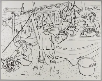 René Perrot dessin Collioure, le patron pèse la part du pêcheur Languedoc-Roussillon, France 1945 1945.6.20  Photo RMN-Grand Palais (Mucem)/ Franck Raux