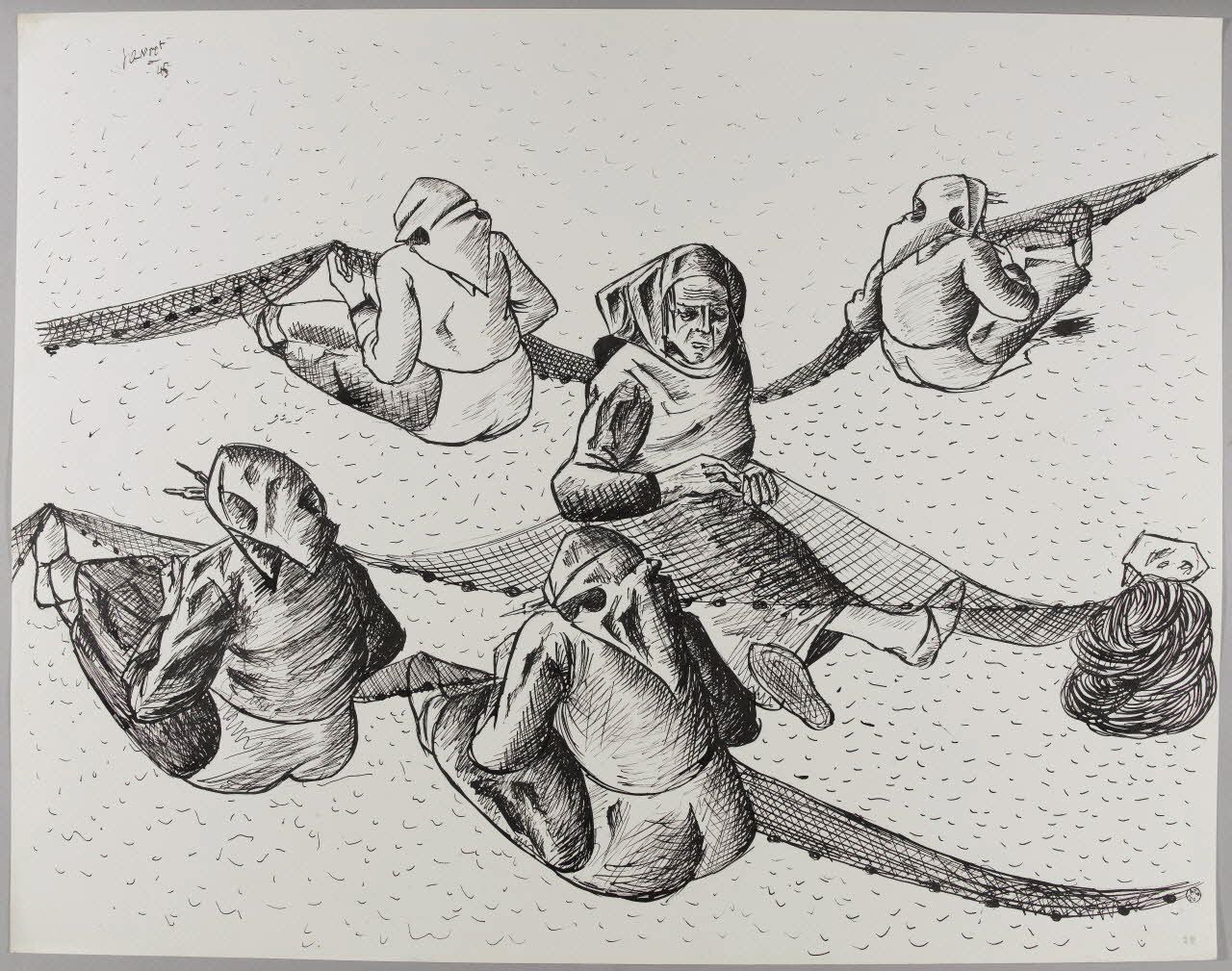 René Perrot dessin Les ravaudeuses de filet Languedoc-Roussillon, France 1945 1945.6.22 Photo RMN-Grand Palais (Mucem)/ Franck Raux