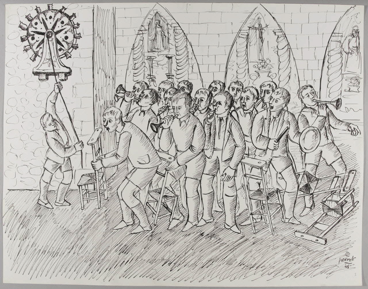René Perrot dessin Arles-sur-Tech (Pyrénées-Orientales) Jeudi Saint - manifestation antisémite Occitanie, France 1945 1945.6.3 Photo RMN-Grand Palais (Mucem)/ Franck Raux