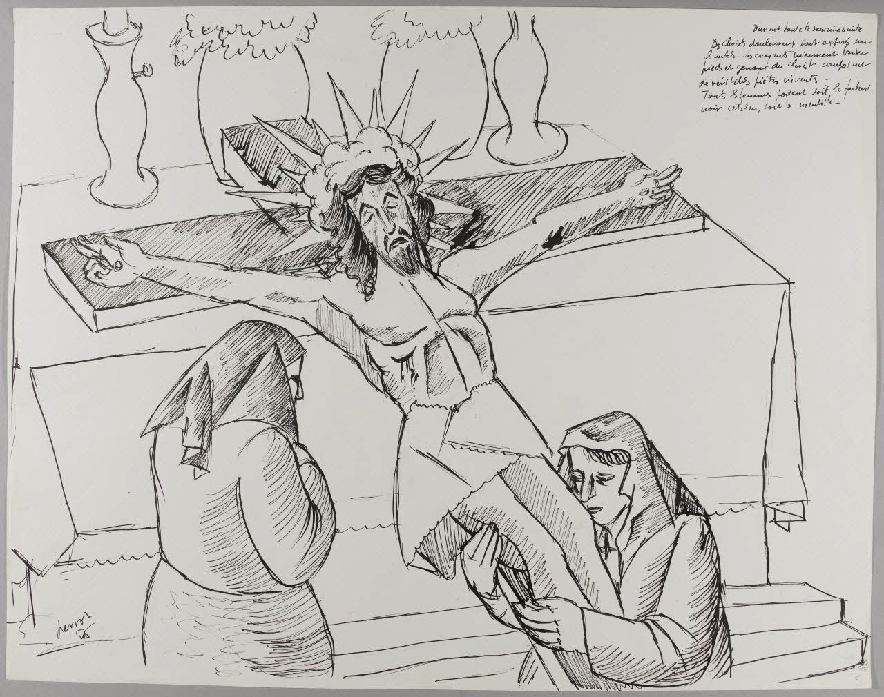 René Perrot dessin Adoration du Christ, Arles-sur-Tech (Pyrénées Orientales) Occitanie, France 1945 1945.6.5  Photo RMN-Grand Palais (Mucem)/ Franck Raux