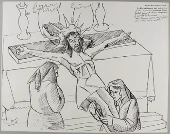 René Perrot dessin Adoration du Christ, Arles-sur-Tech (Pyrénées Orientales) Occitanie, France 1945 1945.6.5 Photo RMN-Grand Palais (Mucem)/ Franck Raux