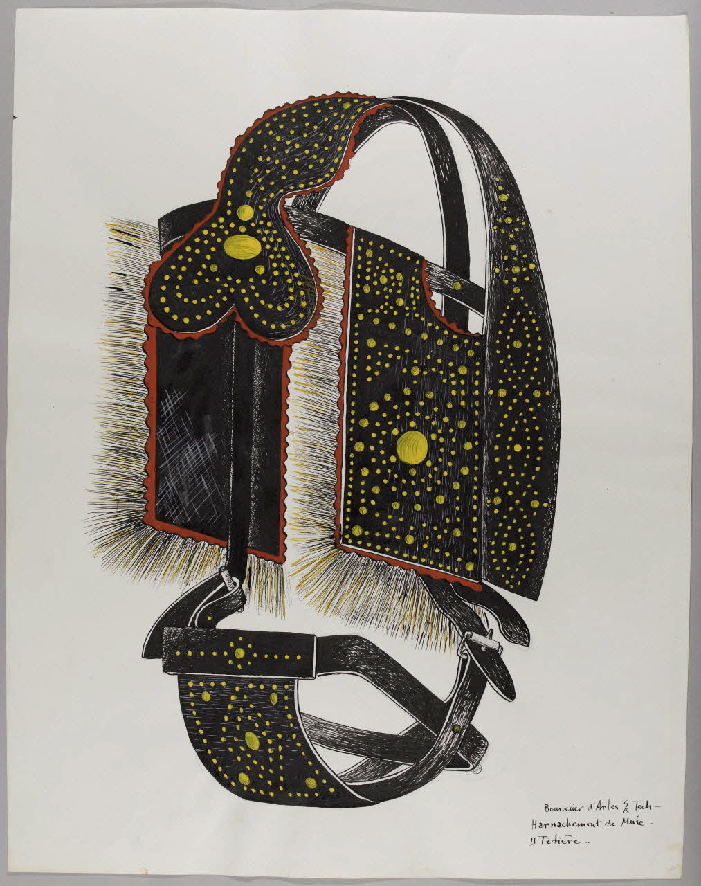 René Perrot dessin Bourrelier d'Arles s Tech-  Harnachement de mule -  1 Têtière - Occitanie, France 1945 1945.6.8  Photo RMN-Grand Palais (Mucem)/ Franck Raux