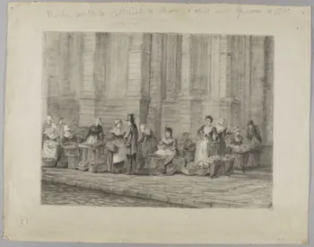 Pierre-Louis Menon dessin Marché, coin de la cathédrale de Meaux, d'après une gravure de 1800 1946 1946.124.72 Photo RMN-Grand Palais (Mucem)