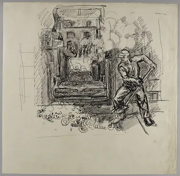 Jean Amblard dessin Chargeur du four électrique 1947 1947.44.3  Photo RMN-Grand Palais (Mucem)