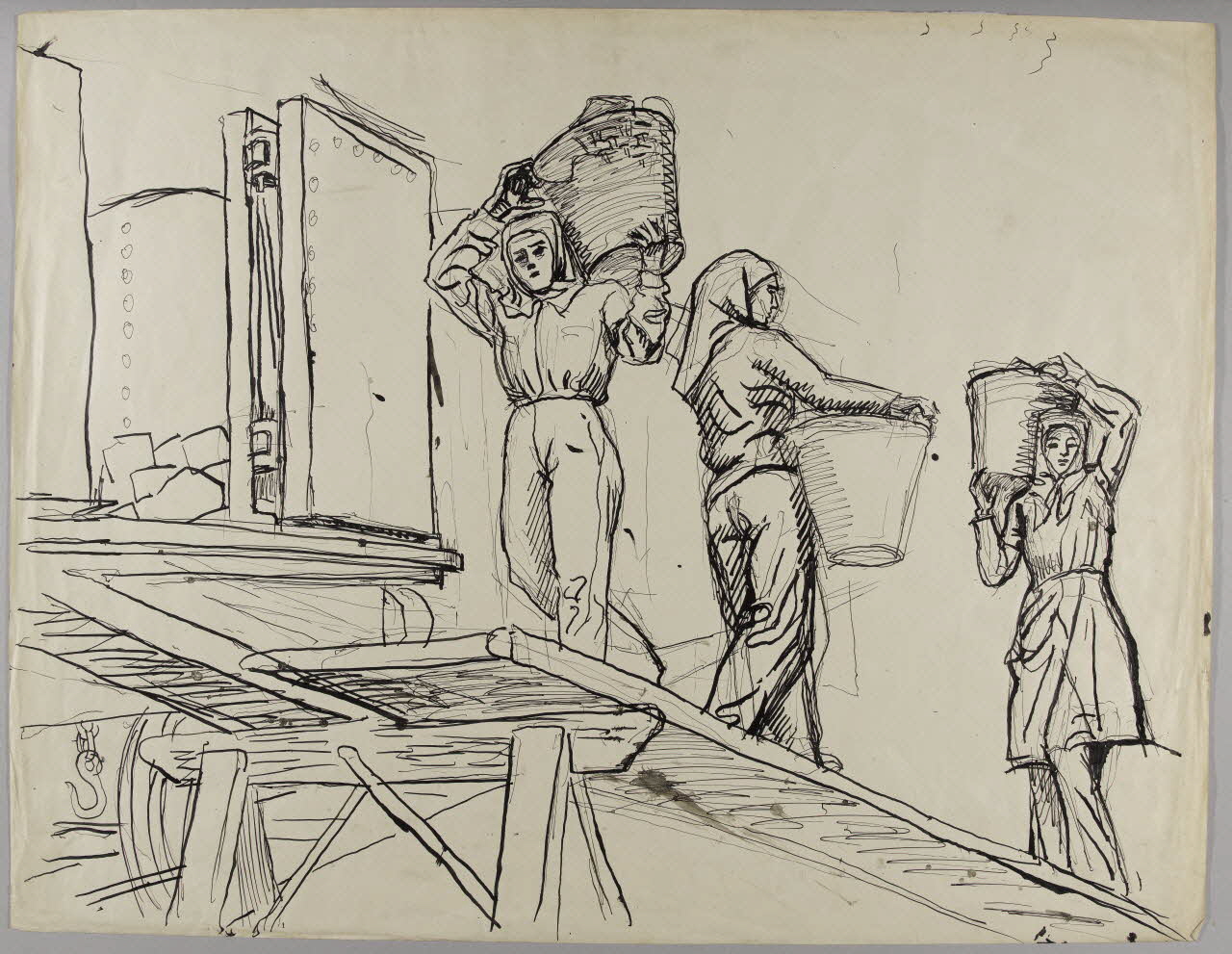 Jean Amblard dessin Cafus déchargeant un wagon de charbon à Denain 1947 1947.44.7 Photo RMN-Grand Palais (Mucem)