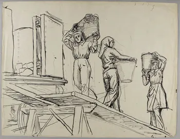 Jean Amblard dessin Cafus déchargeant un wagon de charbon à Denain 1947 1947.44.7  Photo RMN-Grand Palais (Mucem)