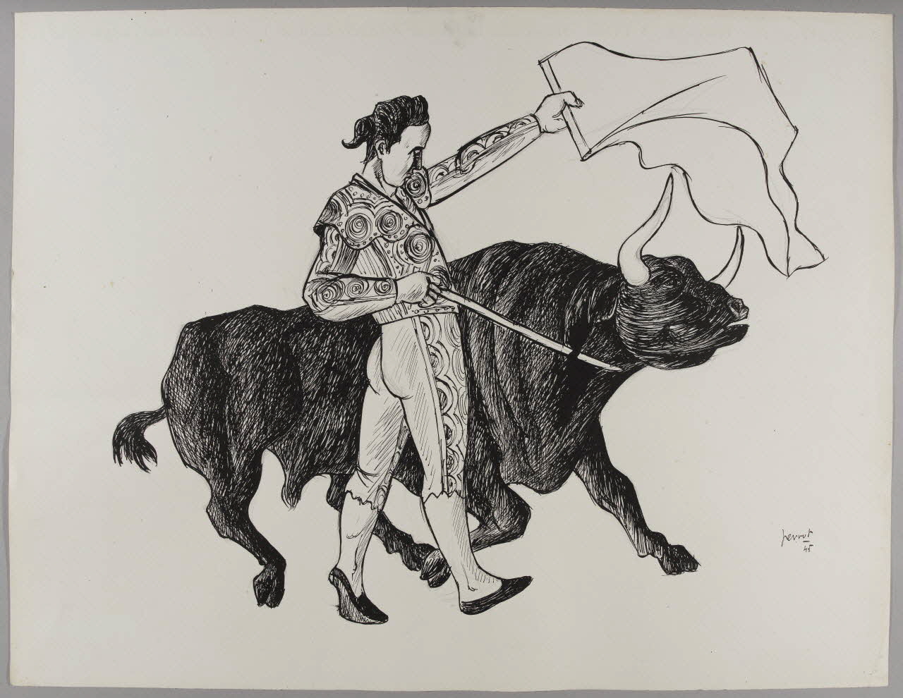 René Perrot dessin Scène de tauromachie Occitanie, France 1945 1948.50.11 Photo RMN-Grand Palais (Mucem)/ Franck Raux