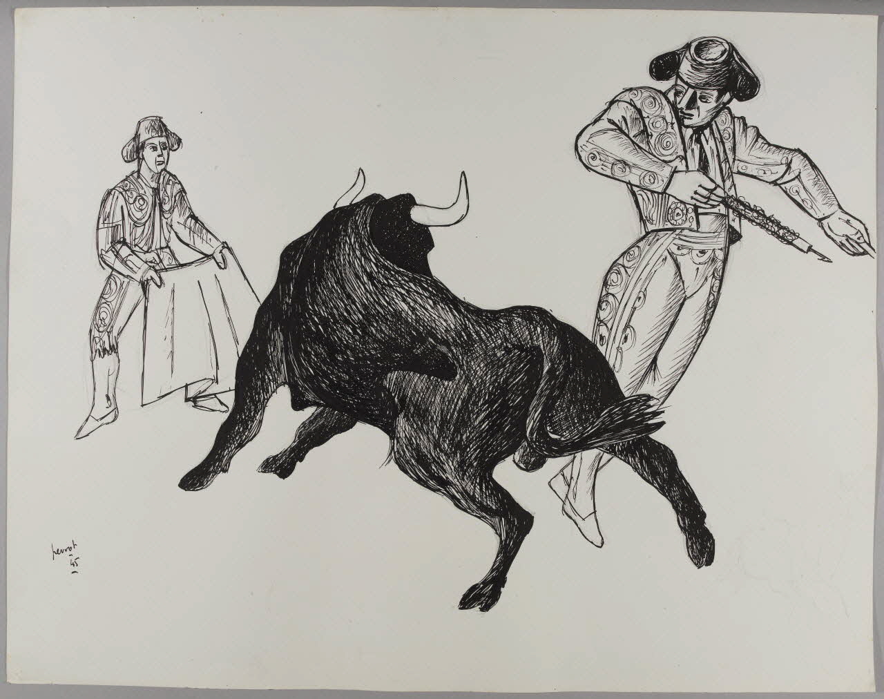 René Perrot dessin Scène de tauromachie Occitanie, France 1945 1948.50.12 Photo RMN-Grand Palais (Mucem)/ Franck Raux
