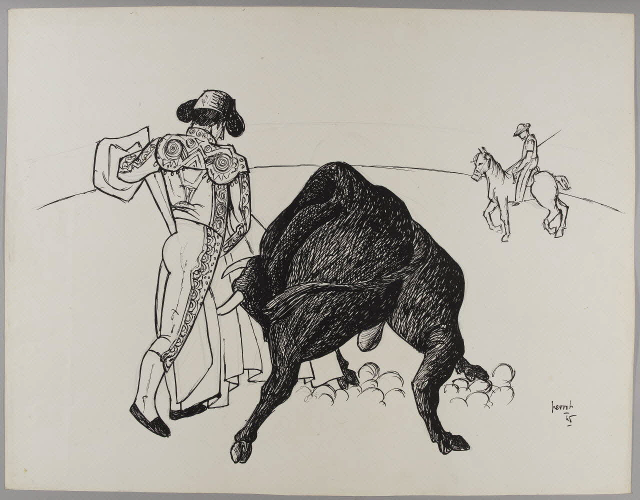 René Perrot dessin Scène de tauromachie Occitanie, France 1945 1948.50.16 Photo RMN-Grand Palais (Mucem)/ Franck Raux