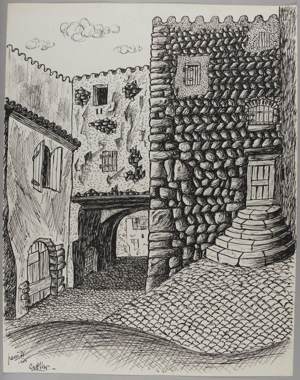 René Perrot dessin Catllar, passage sous une maison Occitanie, France 1946 1948.50.17 Photo RMN-Grand Palais (Mucem)/ Franck Raux