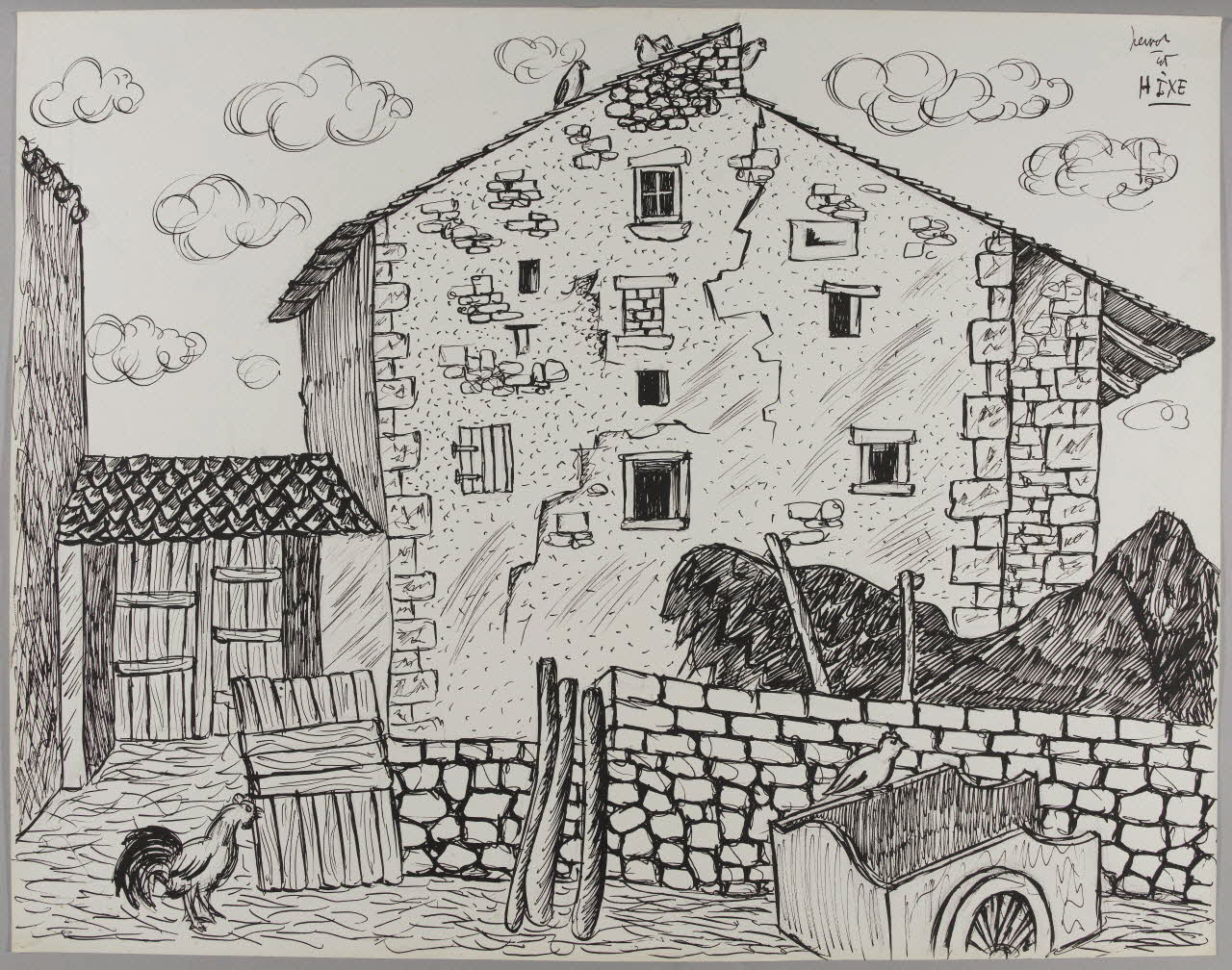 René Perrot dessin Cour de ferme à Hixe Occitanie, France 1945 1948.50.18 Photo RMN-Grand Palais (Mucem)/ Franck Raux