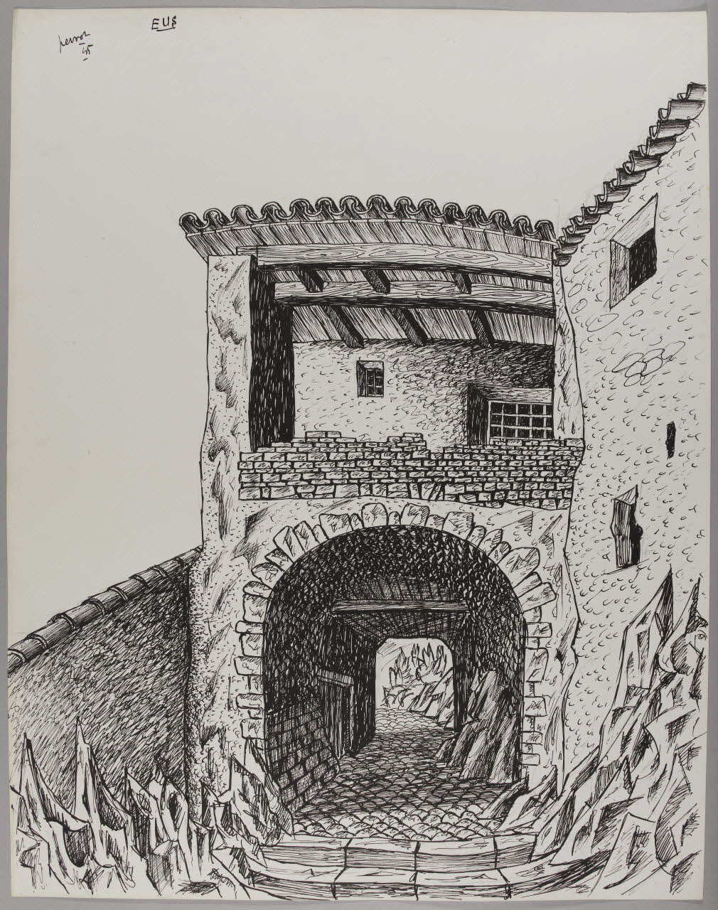 René Perrot dessin Passage sous une maison 1945 1948.50.19 Photo RMN-Grand Palais (Mucem)/ Franck Raux