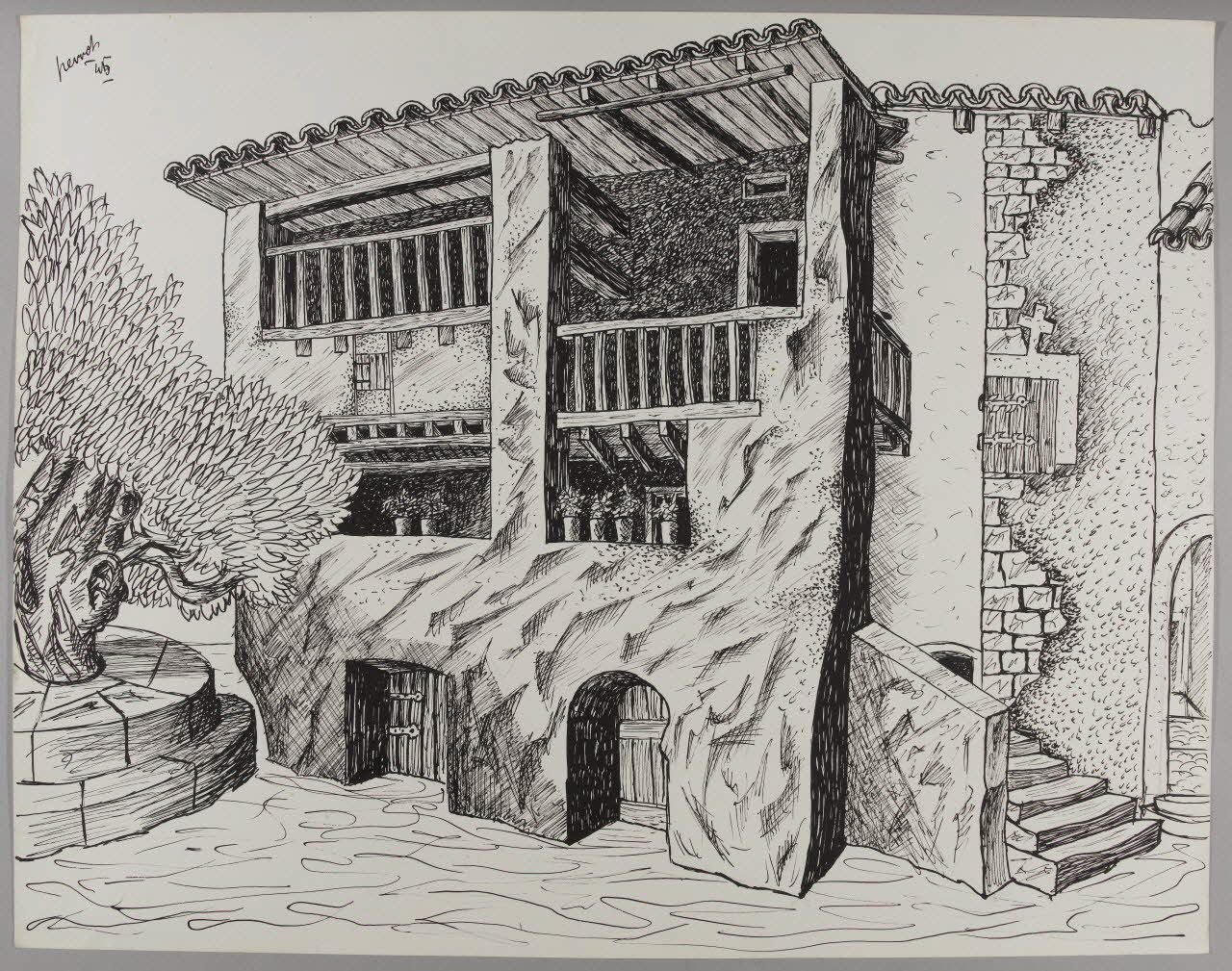 René Perrot dessin Extérieur de maison Occitanie, France 1945 1948.50.20 Photo RMN-Grand Palais (Mucem)/ Franck Raux