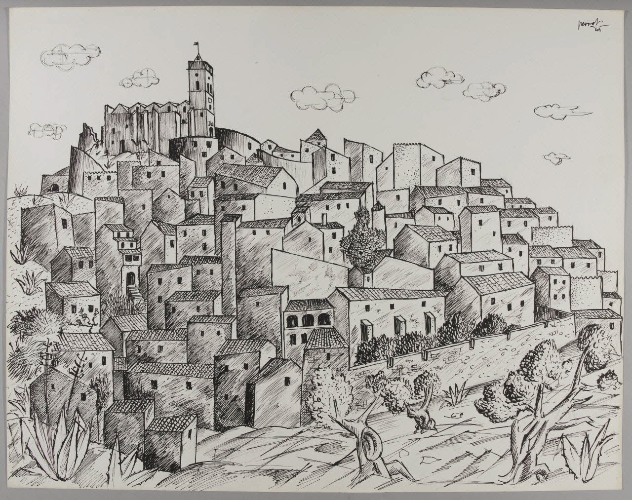 René Perrot dessin Village des Pyrénées-Orientales Occitanie, France 1945 1948.50.21 Photo RMN-Grand Palais (Mucem)/ Franck Raux
