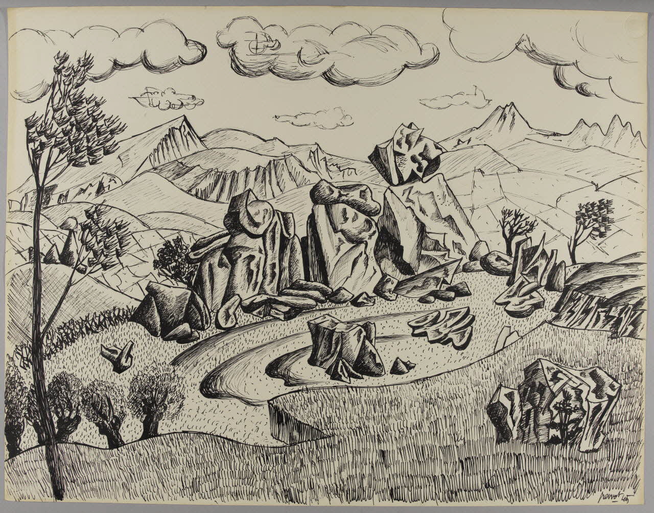 René Perrot dessin Paysage des Pyrénées-Orientales Occitanie, France 1945 1948.50.22 Photo RMN-Grand Palais (Mucem)/ Franck Raux