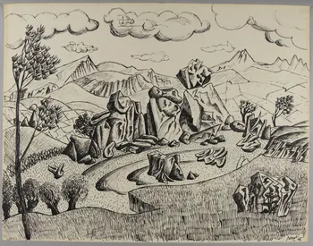 René Perrot dessin Paysage des Pyrénées-Orientales Occitanie, France 1945 1948.50.22 Photo RMN-Grand Palais (Mucem)/ Franck Raux