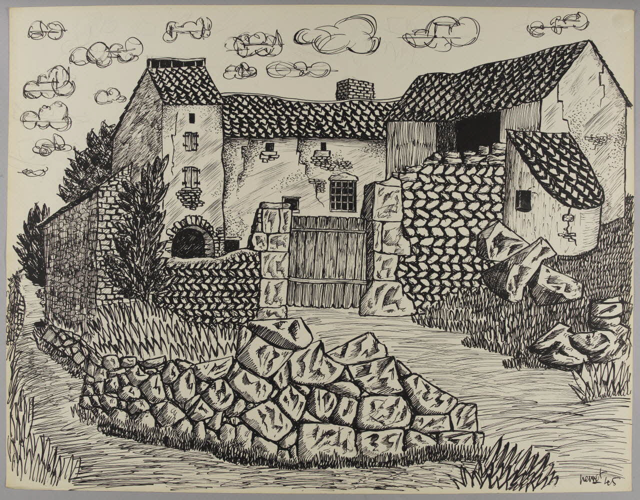 René Perrot dessin Vue d'une ferme Occitanie, France 1945 1948.50.23 Photo RMN-Grand Palais (Mucem)/ Franck Raux