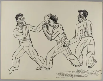 René Perrot dessin Jeu du Bourdon Occitanie, France 1945 1948.50.27 Photo RMN-Grand Palais (Mucem)/ Franck Raux