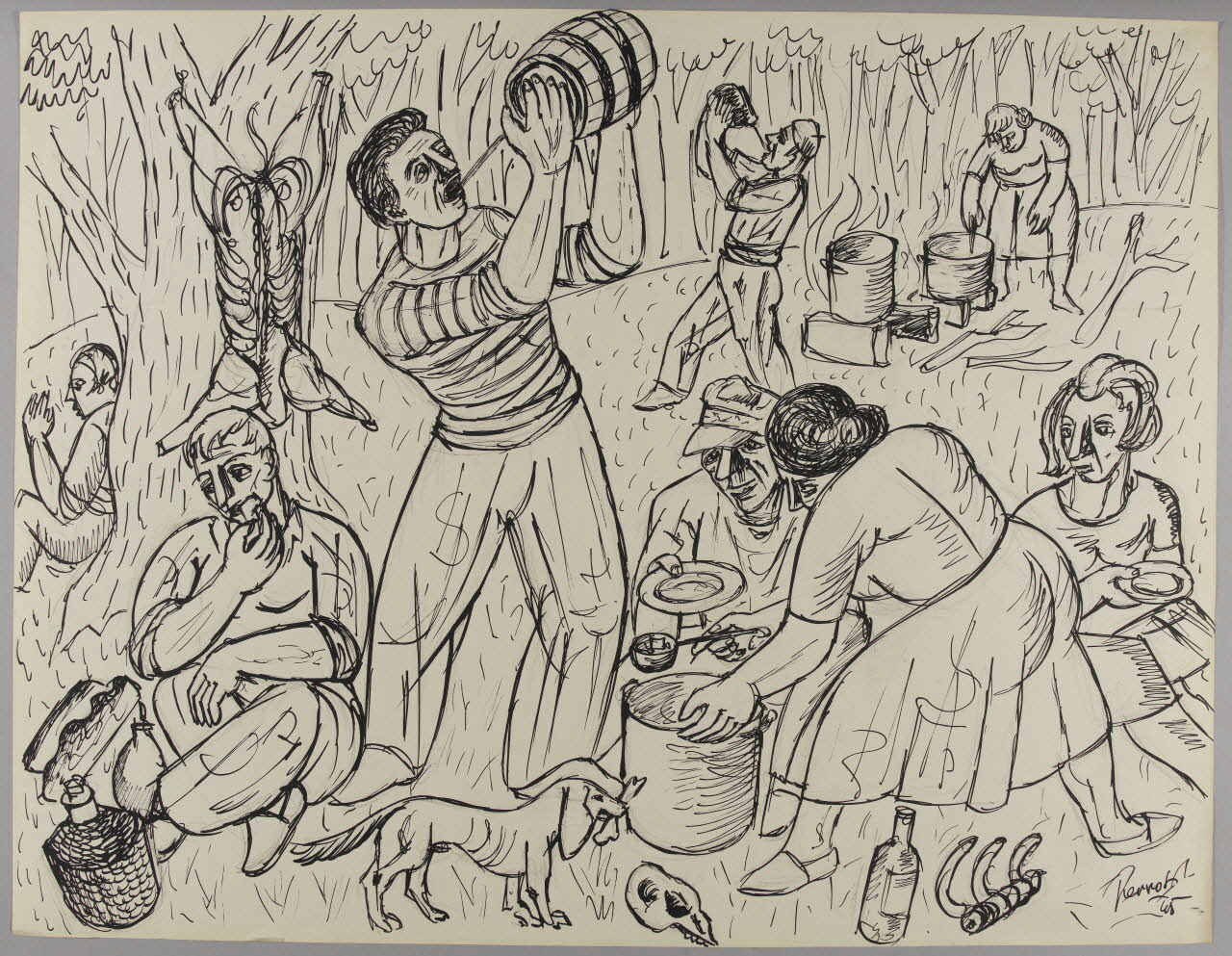 René Perrot dessin Repas dans la clairière Occitanie, France 1945 1948.50.29 Photo RMN-Grand Palais (Mucem)/ Franck Raux