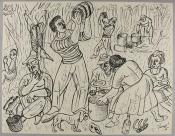 René Perrot dessin Repas dans la clairière Occitanie, France 1945 1948.50.29 Photo RMN-Grand Palais (Mucem)/ Franck Raux