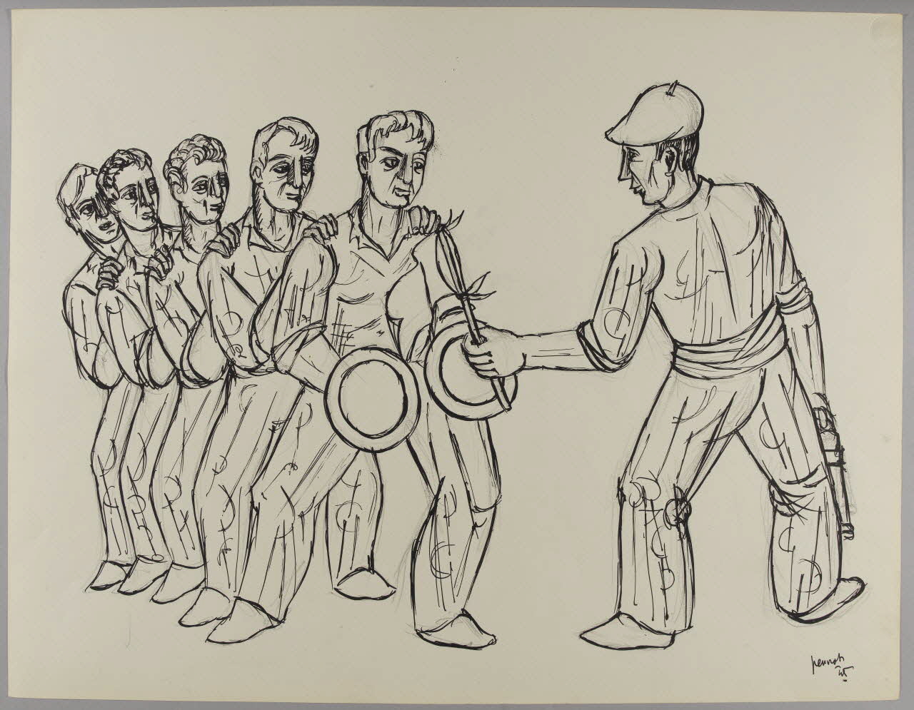 René Perrot dessin Six hommes jouant Occitanie, France 1945 1948.50.31 Photo RMN-Grand Palais (Mucem)/ Franck Raux