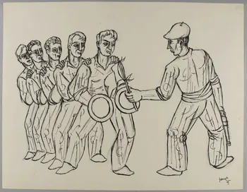 René Perrot dessin Six hommes jouant Occitanie, France 1945 1948.50.31 Photo RMN-Grand Palais (Mucem)/ Franck Raux