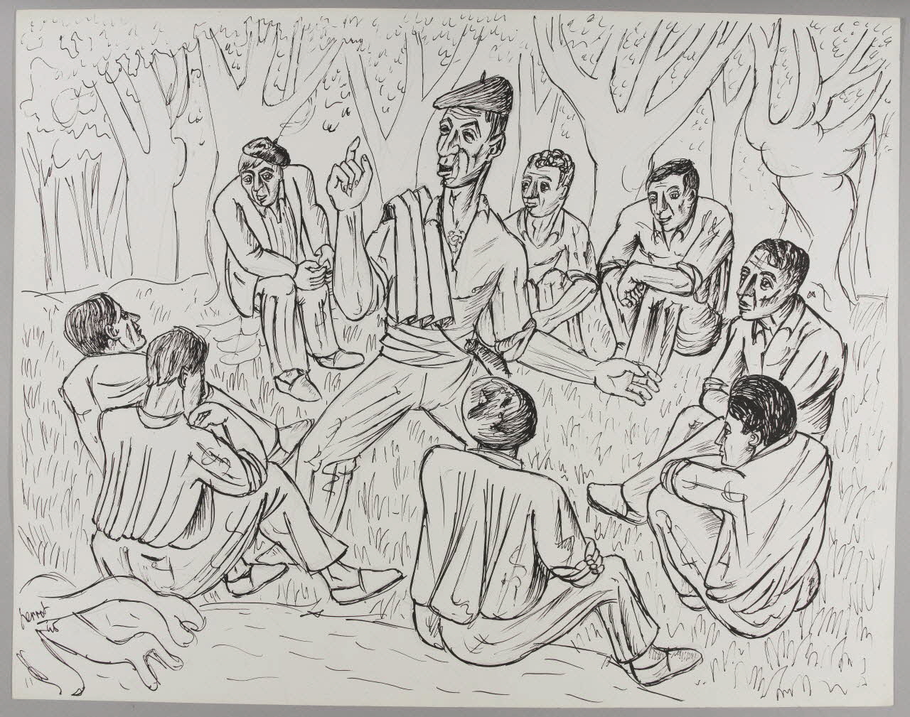 René Perrot dessin Hommes jouant en plein air Occitanie, France 1945 1948.50.35 Photo RMN-Grand Palais (Mucem)/ Franck Raux