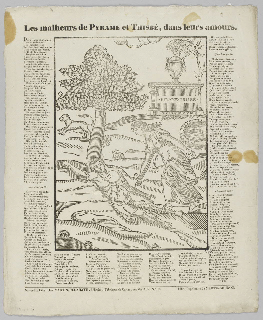 Henri Alexandre Joseph Martin-Delahaye ; Martin-Muiron Louis imagerie ancienne Les malheurs de PYRAME et THISBE, dans leurs amours Lille 1820-1833 1952.39.118 Photo RMN-Grand Palais (Mucem)